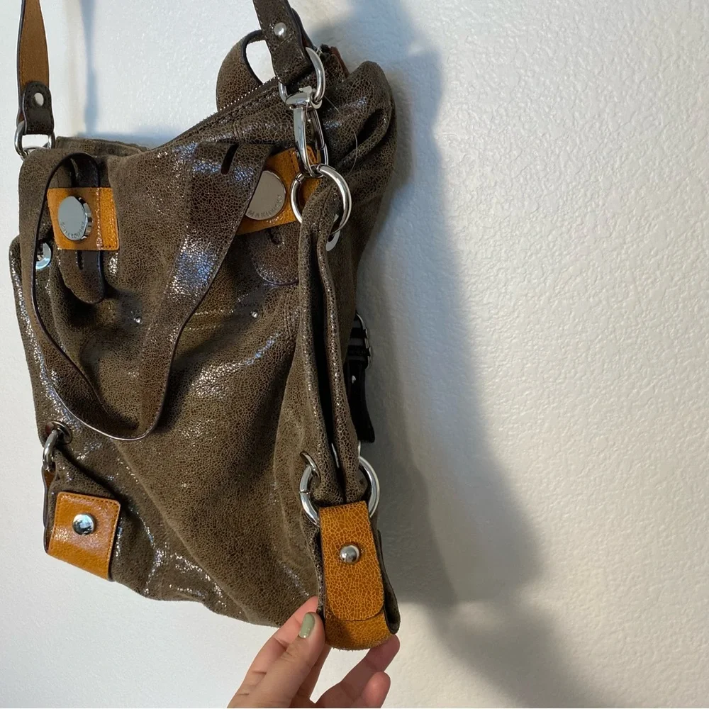 B.Makowsky Vintage Metallic Toned Brown Genuine Leather Handbag Gently Used